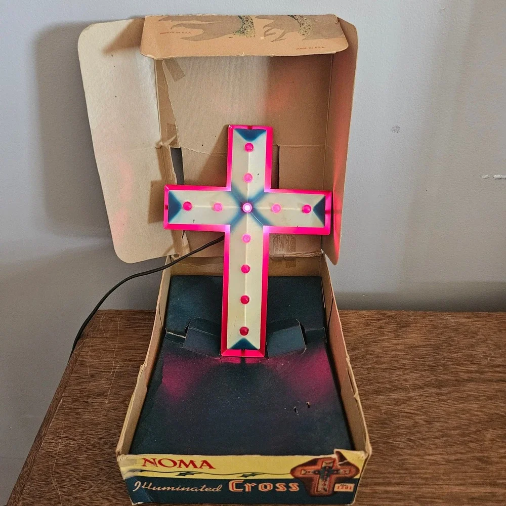 Vtg NOMA Illuminated Cross 1201 Electric Light Original Box Made in USA MCM Rare